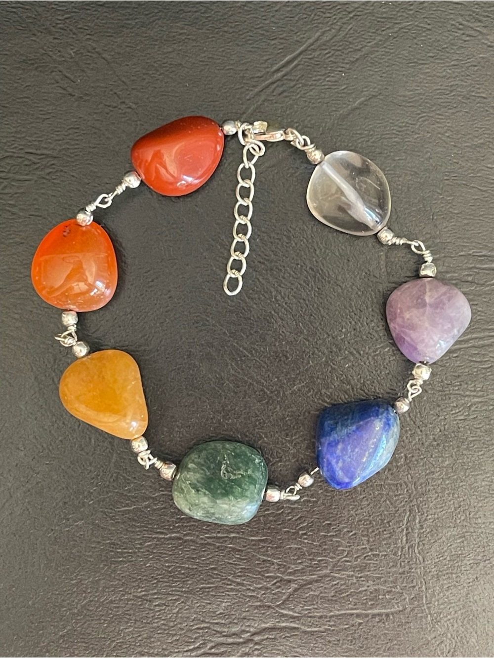 Silver tone Multicolor Semi-Precious Stone Bracelet .
